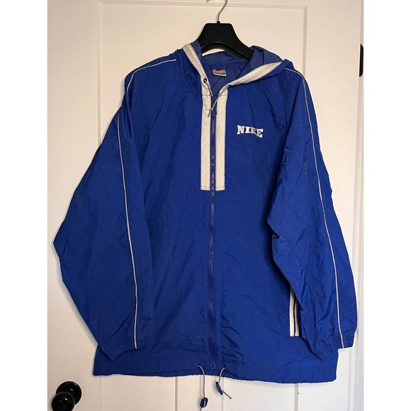 Vintage Nike Big Swoosh Windbreaker Full Zip Pullover Jacket Blue‎ Medium EUC - Picture 1 of 12